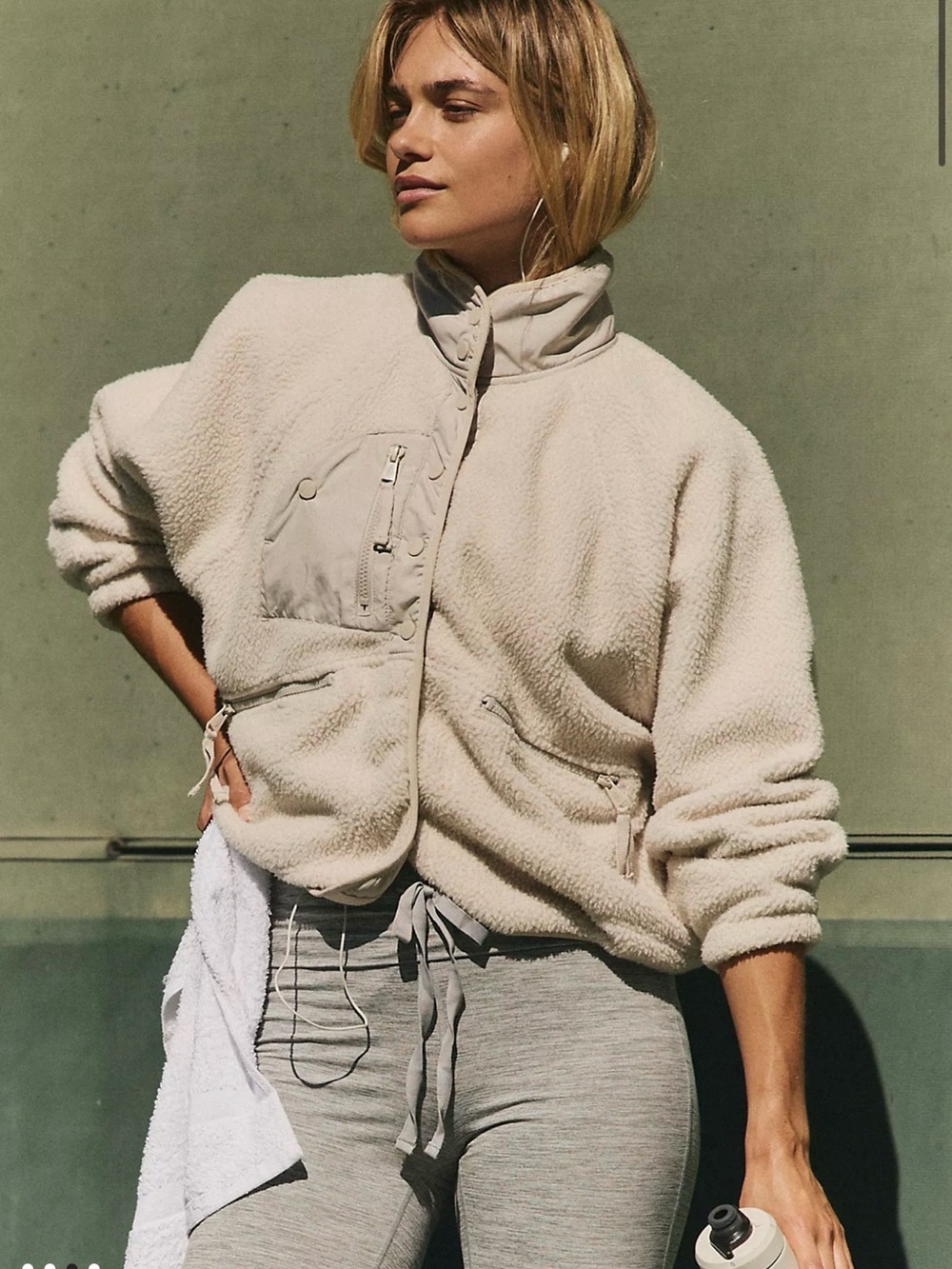Free people Cream Sherpa Teddy Jacket with Chest Pocket - Women